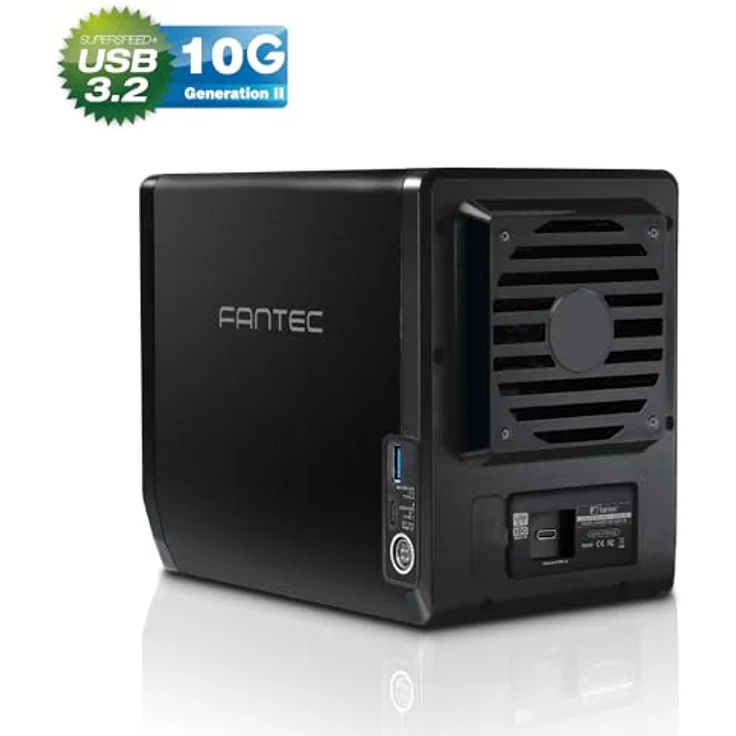 FANTEC QB-35U31R 4fach USB3.2 Gen2 RAID Festplattengehäuse für 4X SATA 3,5/2,5 Zoll SSDs oder HDDs, Transfer bis 10Gbit/s, 2X zweifach RAID, mit USB-C & USB-A Hub, Lüfter Automatik, Metall, schwarz – Bild 4
