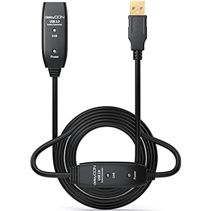 deleyCON 20m USB 2.0 Verlängerungkabel Repeater-Kabel Aktiv mit 2 Signalverstärker Extension Cable USB-A auf USB-A Buchse - Schwarz – Bild 4