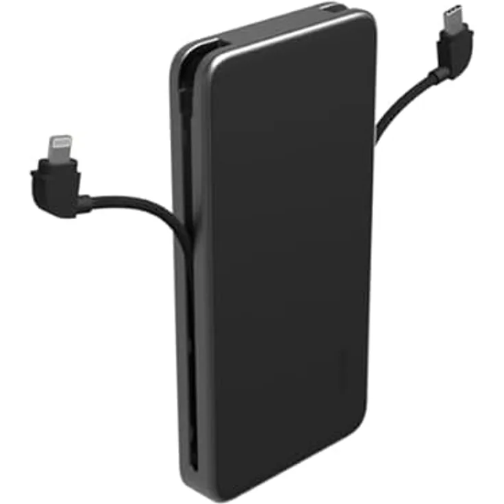 ZAGG mophie Powerstation Plus, 10.000mAh Power Bank mit USB-C & Lightning-Kabel, Schnellladen für 3 Geräte, Schwarz