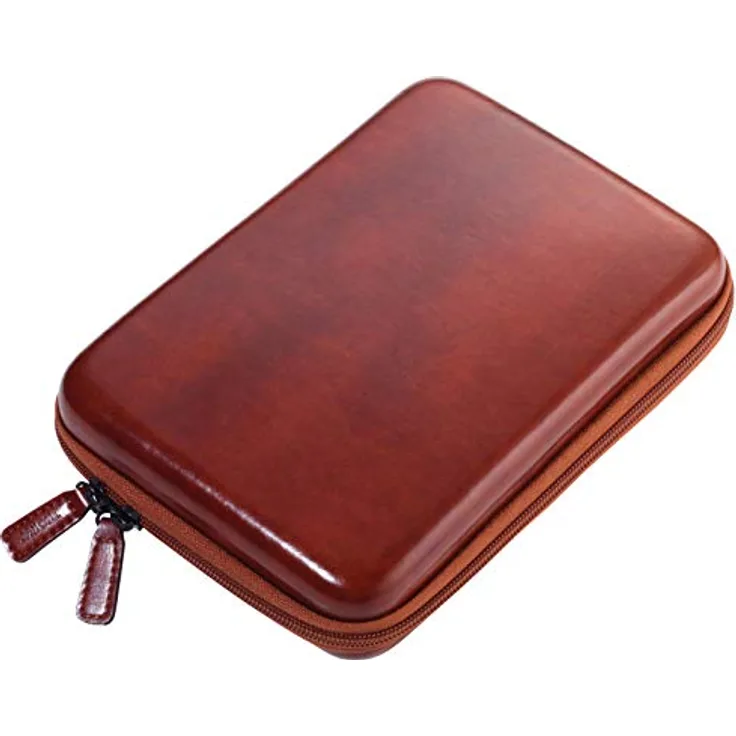 TROIKA Brown TRAVEL CASE, Organizer Etui mit Reißverschluss, 3 Innenfächer, 6 Elastikband-Schlaufen, Trennwand, Kunstleder, Samt, braun, schwarz