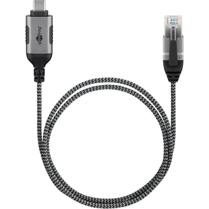 Goobay Ethernet-Kabel USB-C 3.1 auf RJ45 Slim, 5 m, CAT 6, bis zu 1 Gbit/s, schwarz-silber – Bild 3