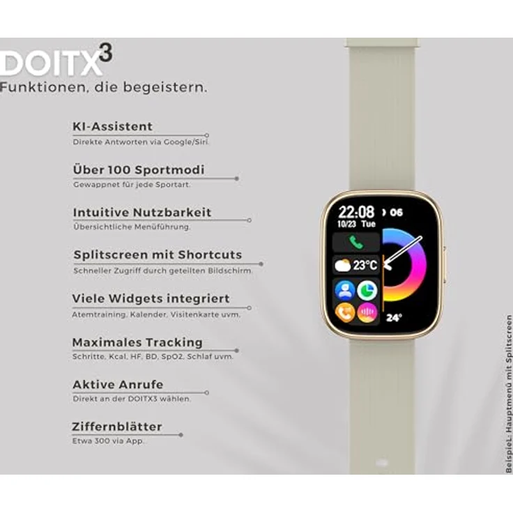 Levowatch DOITX3 Damen Smartwatch, 2.1" AMOLED Display, 3 Armbänder, BT5.3, Fitness Tracker, Telefonfunktion, wasserdicht, Realtek Chip – Bild 4