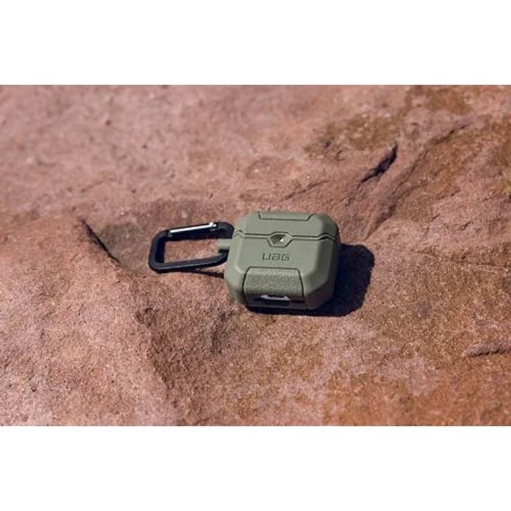 URBAN ARMOR GEAR Scout Case für Apple AirPods 4, Wireless-Charging kompatibel, magnetische Aufladung, abnehmbarer Karabinerhaken, olive – Bild 3