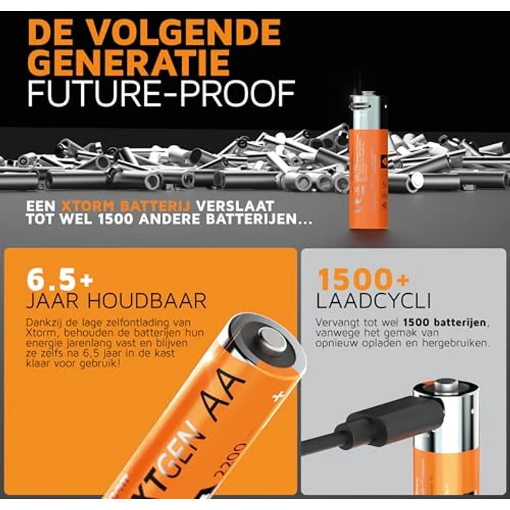 XTORM NextGen Mignon (AA)-Akku, wiederaufladbar über USB-C, 2200 mAh, 4er-Pack, langanhaltende Leistung – Bild 6