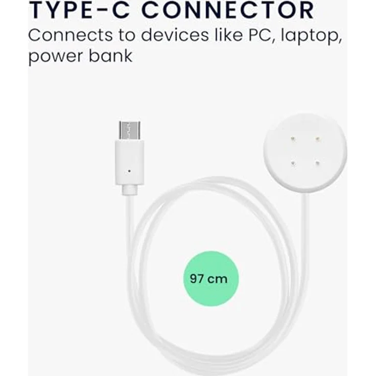 kwmobile USB C Ladekabel für Google Pixel Watch 3 / Pixel Watch 2 / Fitbit Versa 4 3 2 / Ace LTE – 100 cm, weiß, schnelles & stabiles Aufladen, Ersatzkabel für Fitness Tracker – Bild 3