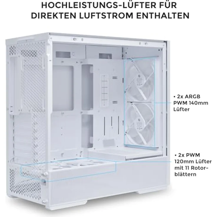 Lian Li LANCOOL 207 PC Gehäuse, Midi-Tower, ATX, Tempered Glass - weiß, kompaktes ATX-Gehäuse mit hervorragendem Airflow – Bild 5