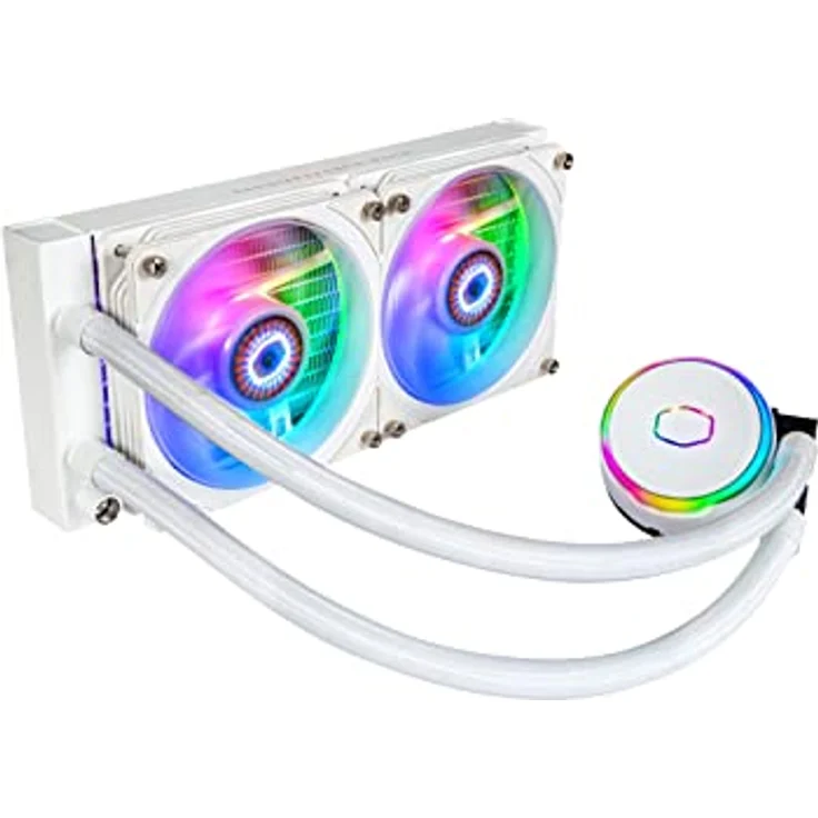 Cooler Master MasterLiquid PL240 Flux CPU-Kühler - AIO Wasserkühlung mit 2 x 120mm Lüfter, 240mm Kühler inkl. ARGB-Controller (2te Generation) - AMD- und Intel-kompatibel, weiß – Bild 1