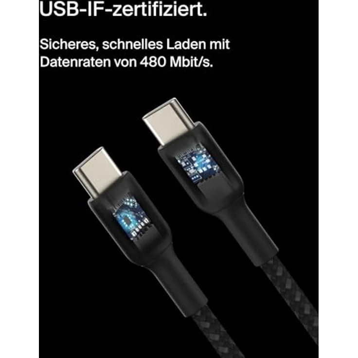 Belkin BoostCharge (15 cm) geflochtenes USB-C auf USB-C Kabel für iPhone 16, iPhone 16 Pro, iPhone 16 Pro Max, iPhone 16 Plus, iPhone 15 Galaxy S24, S23, Note10, Note9, Pixel 8/7, iPad Pro – Schwarz, Schnellladefunktion, Hochgeschwindigkeitsdatenübertragung – Bild 3