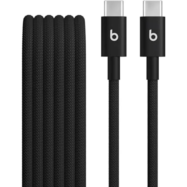 Beats USB-C auf USB-C Gewebtes Kabel, schnelles Laden mit 60 Watt, langlebiges Design, kompatibel mit Apple und Android Produkten, 1,5 m – Power-Schwarz