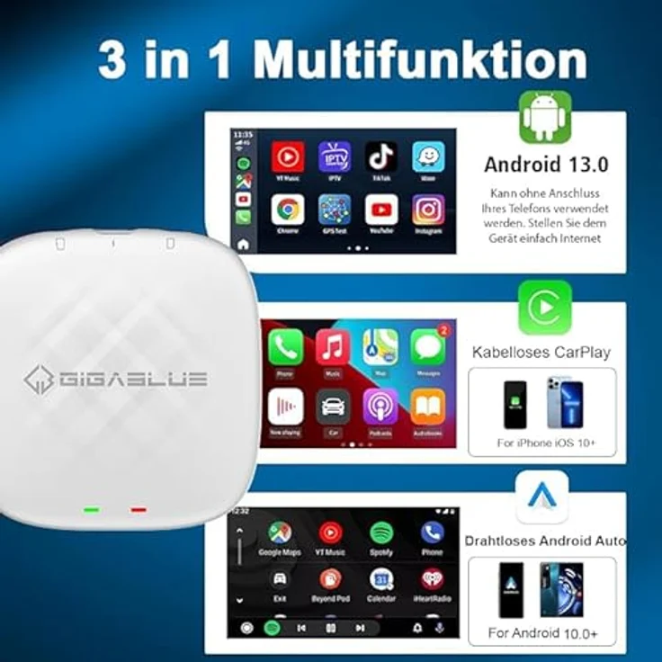 GigaBlue Android 13 TV CarPlay AI Box, UHD 4K Mediaplayer mit Apple CarPlay, Android Auto, Google Play Store und 64GB Speicher, Weiß – Bild 5