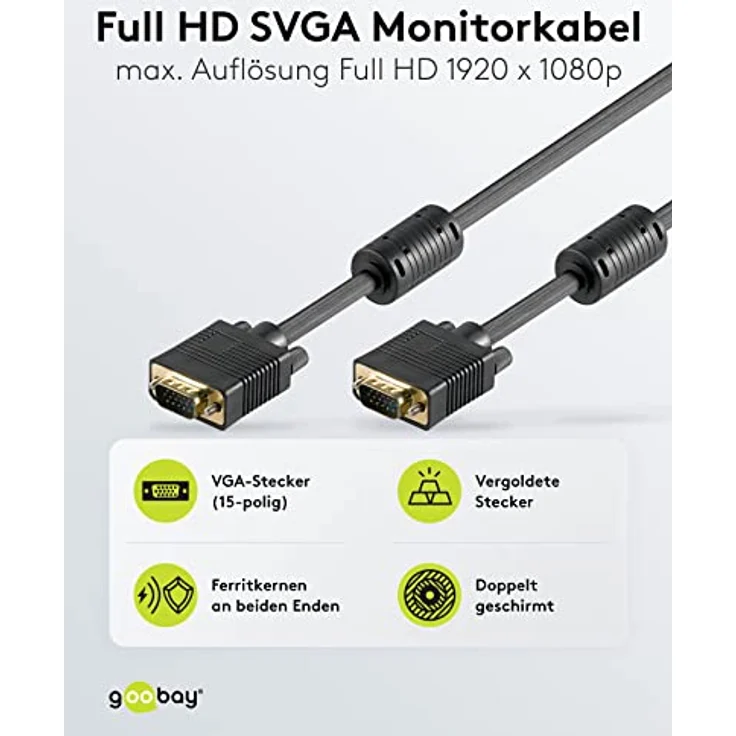 Wentronic Components Handels Goobay - VGA-Kabel - HD-15 (M) - HD-15 (M) - 5,0m - Flügelschrauben - Schwarz (50490) – Bild 3