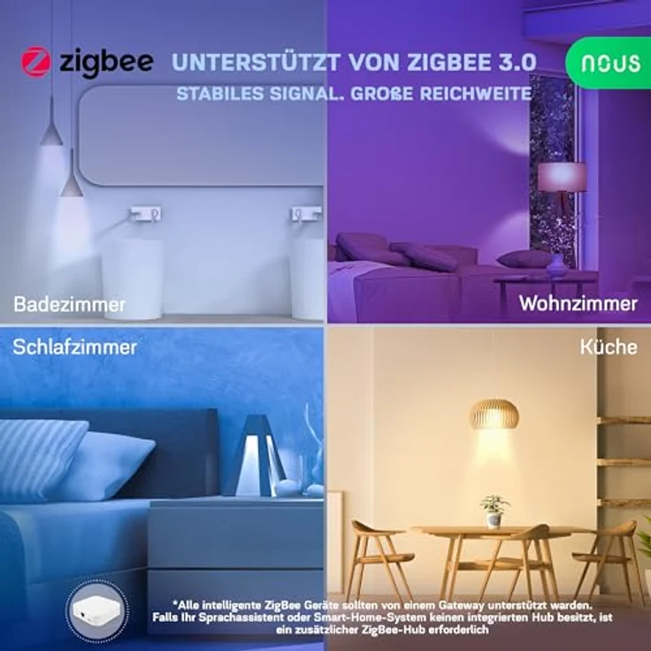 NOUS P3Z ZigBee Smart Glühbirne E27 LED, RGB-W, Kompatibel mit Alexa, Google Home, SmartThings, Fernbedienung, 1 Pack – Bild 4