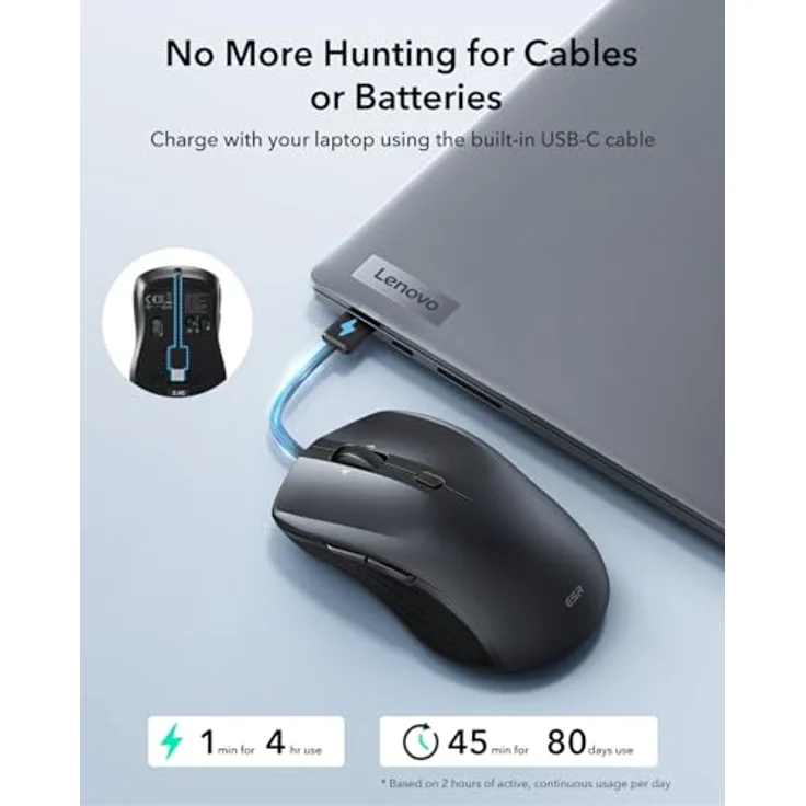 ESR MagMouse Wireless Maus, ergonomisches Design, kabellose Verbindung, Schwarz – Bild 4