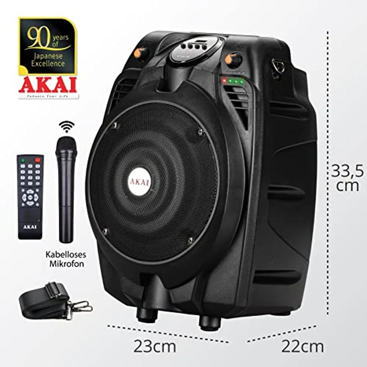 Akai SS02222A-X6, Tragbarer Aktivlautsprecher mit 30 W RMS, Bluetooth, USB/SD-Kartenleser, Mikrofon, schwarz – Bild 2