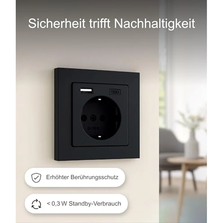 Gira 2459005 SchukoSteckdose USB-Anschluss Shutter Berührungsschutz 2-fach Typ A(max.2,4A) Typ C(max.3A) System 55 Schwarz matt UP Unterputz Schutzkontaktsteckdose Wandsteckdose Smartphone Tablet 32mm – Bild 6