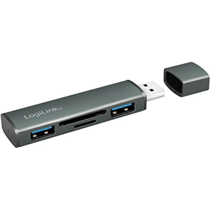 LogiLink USB 3.2 (Gen2) 2-Port Hub mit Kartenleser für microSD- und SD-Karten, Aluminiumgehäuse mit Schutzkappe – Bild 4