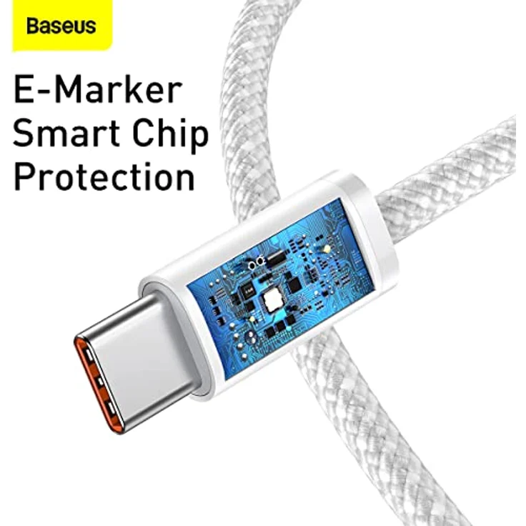 Baseus Dynamic Series USB-C auf USB-C 100W 1m Schnellladekabel, Weiß, hohe Übertragungsgeschwindigkeit bis 480 Mbit/s, langlebiges Nylon-Design – Bild 5