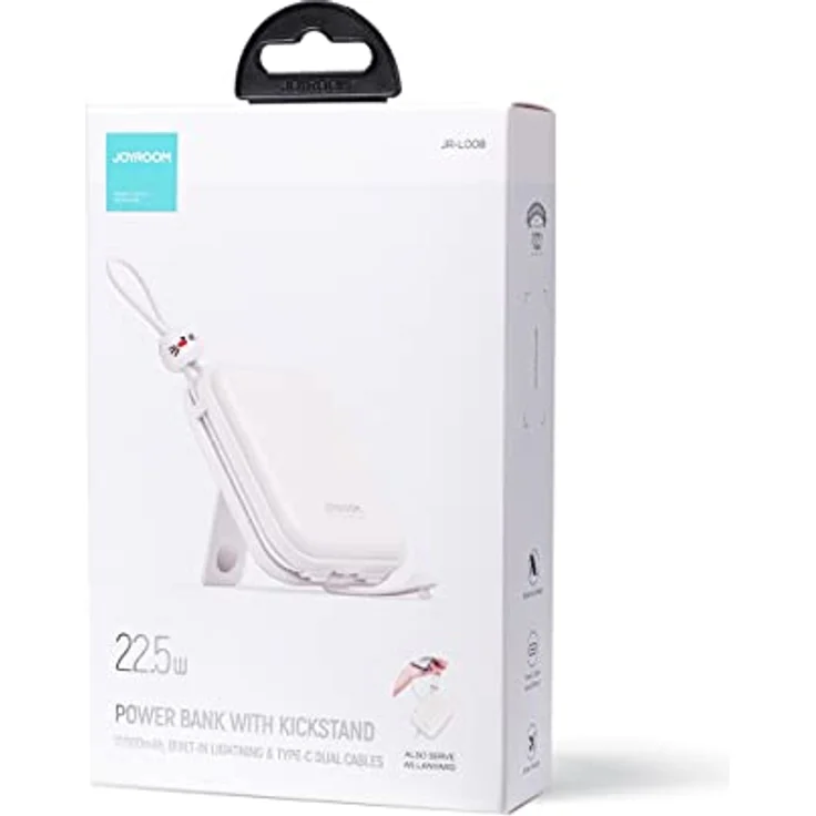 COFI 1453 Joyroom Powerbank mit USB-C- und iPhone Kabel und Ständer Cutie Series 10000mAh 22,5W (JR-L008) Weiß - Schnellladefunktion, 3 Ausgänge, integrierter Ständer – Bild 5