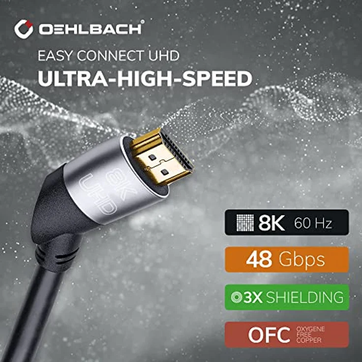 OEHLBACH Easy Connect UHD Ultra High Speed HDMI-Kabel - (48 Gbit/s, 8K 60Hz, 4320p, 4K 120Hz, Dolby Vision, Dynamic HDR 10+, 21:9, 3D, VRR, eARC) - 1,5m schwarz – Bild 2