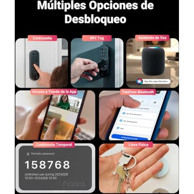 AQARA U200 Smart Lock, Türschloss mit NFC und Matter over Thread, Schwarz, automatisches Schloss, temporäre Passwörter, leiser Entriegelungsmodus – Bild 5