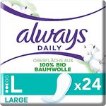 Always Cotton Protection Large 24 Slipeinlagen, Oberfläche aus 100 Prozent Bio-Baumwolle, Duft- und Farbstofffrei