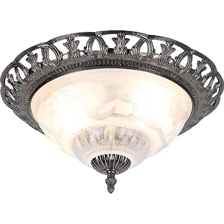 Globo Deckenlampe, antik silber rund, Perlmutt Elemente, Metall, 2x E14 Fassungen, 33x17 cm
