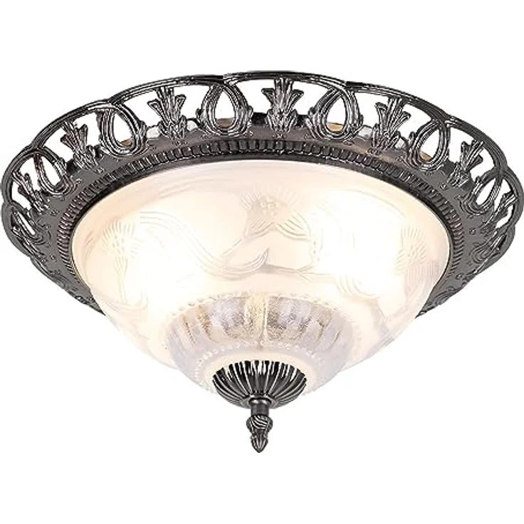 Globo Deckenlampe, antik silber rund, Perlmutt Elemente, Metall, 2x E14 Fassungen, 33x17 cm – Bild 1