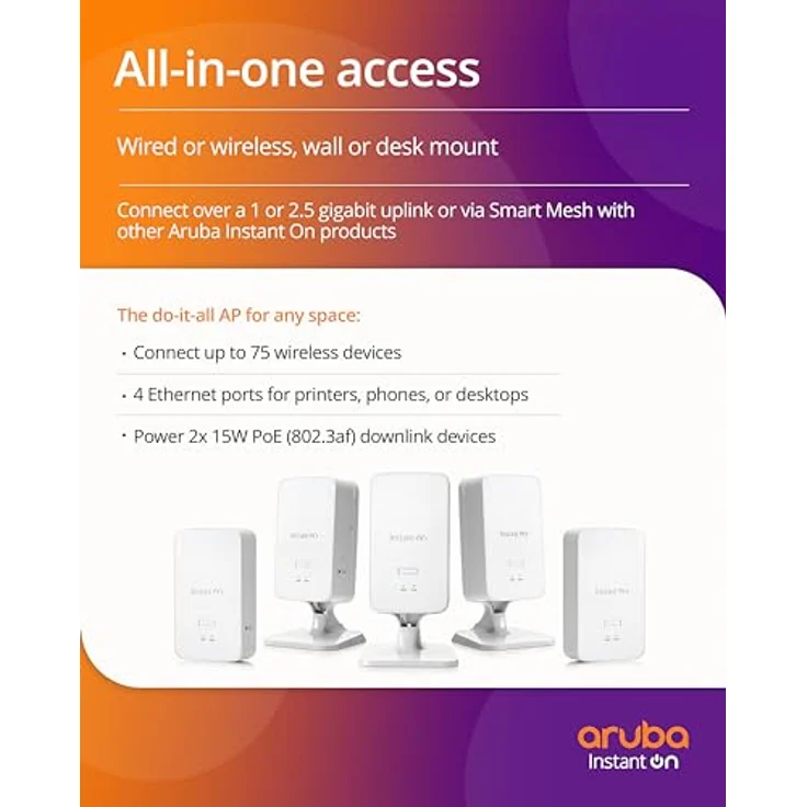 Aruba Instant On AP22D 2x2 Wi-Fi 6 Wireless Access Point | Single-Room, Secure, Smart Mesh Support | JP Model | Power Source Not Included (S1U77A) – Bild 3