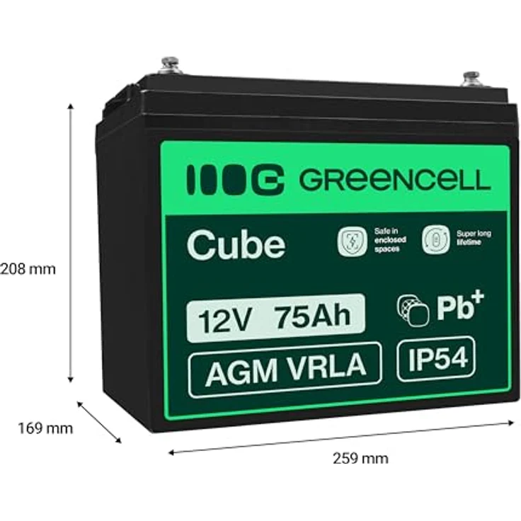 Green Cell® AGM 12V 75Ah Blei-Batterie, VRLA Ersatzakku für Fischkutter, Boot, Scooter, Rasentraktor und Rasenmäher, zyklenfest und wartungsfrei – Bild 2