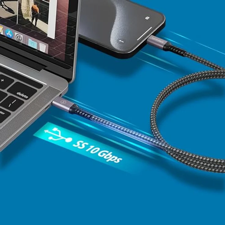 Wicked Chili 5x Dual USB-C Kabel 100W, 1m schwarz, 4K@60Hz, 10 Gbps Datentransfer, kompatibel mit iPhone, MacBook und Samsung – Bild 7