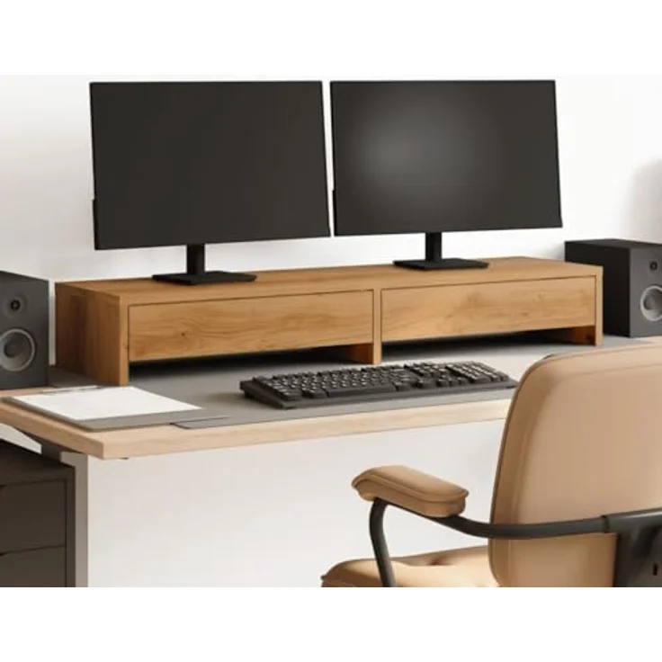 vidaXL Monitorständer, Monitorerhöhung mit Schubladen, Artisan-Eiche Holzwerkstoff – Bild 2