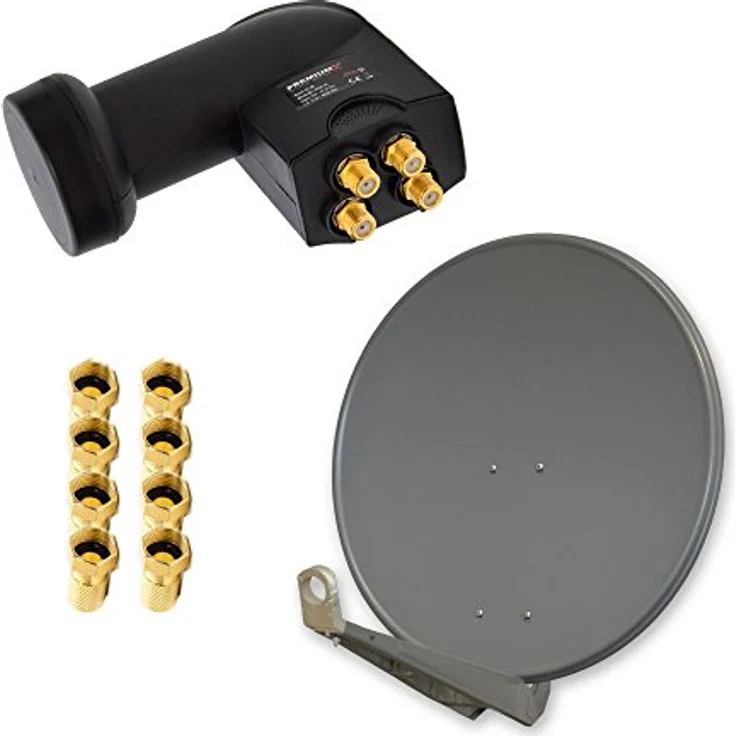 PremiumX DELUXE SAT Anlage 85cm, ALU Anthrazit, Quad LNB Black Edition für 4 Teilnehmer, inkl. 8 F-Stecker – Bild 1
