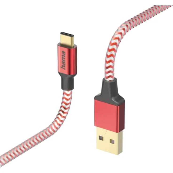 Hama Ladekabel „Reflective“ USB A auf USB C, Nylon, 1,5m (Schnellladung, Handy Ladekabel, Datenkabel, USB Kabel, Handykabel, USB Typ A Typ C, Knickschutz, flexibel, vergoldet, maximal kompatibel) rot – Bild 1