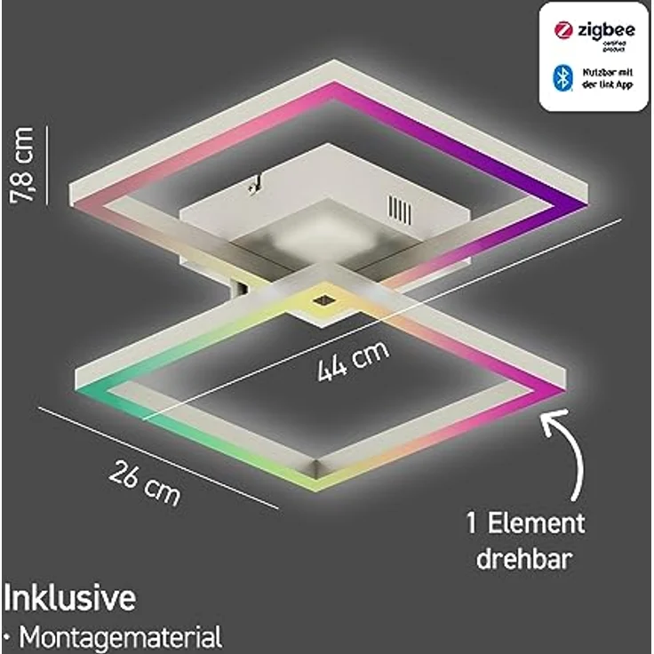tint Smarte LED-Deckenleuchte Cano silver – Dimmbares Licht (1800-6500 K) und RGB, Alexa & Bluetooth Steuerung – Bild 2