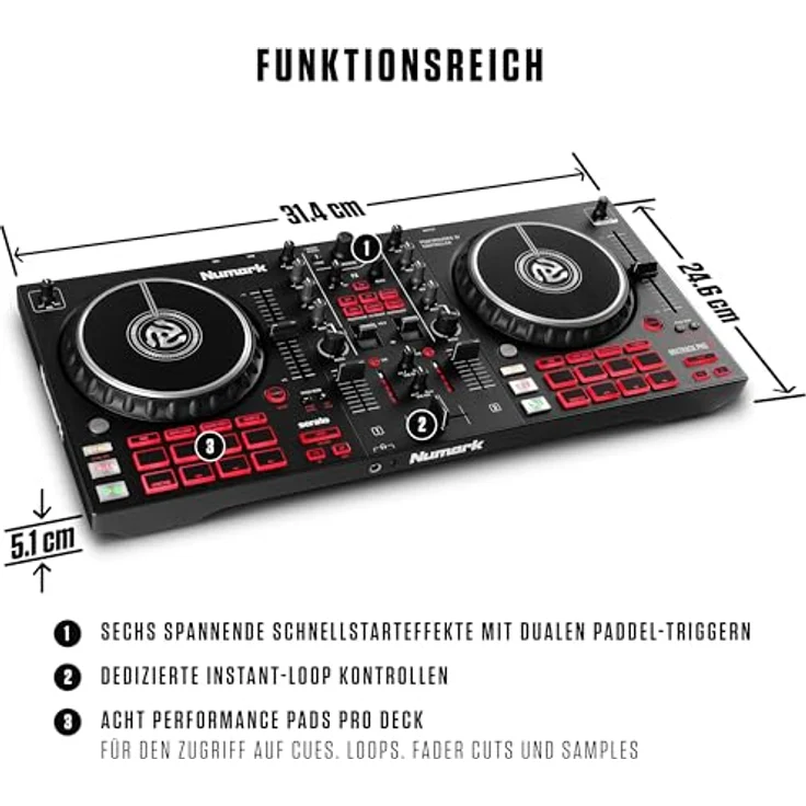 Numark Mixtrack Pro FX ? 2 Deck DJ-Controller für Serato DJ mit DJ-Mixer, integriertem Audio Interface, Touch-kapazitiven Jogwheels und Effekt-Paddel – Bild 6