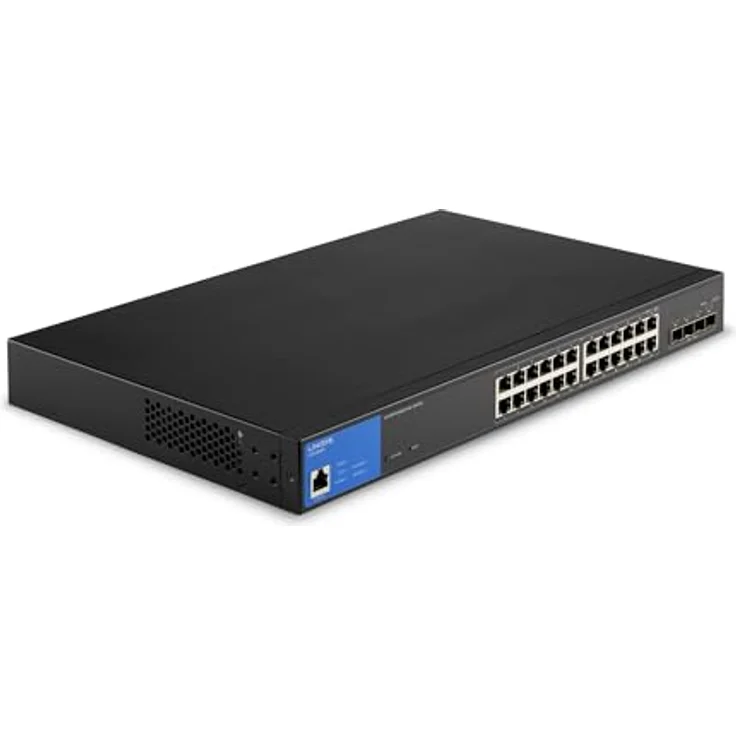Linksys LGS328MPC-EU 24-Port Gigabit-Netzwerk-PoE+-Switch, 410 W, 4 10G-Uplink-SFP+-Steckplätze – Smart Managed Ethernet-Switch Hub mit Metallgehäuse, Befestigung auf dem Schreibtisch oder an der Wand – Bild 1