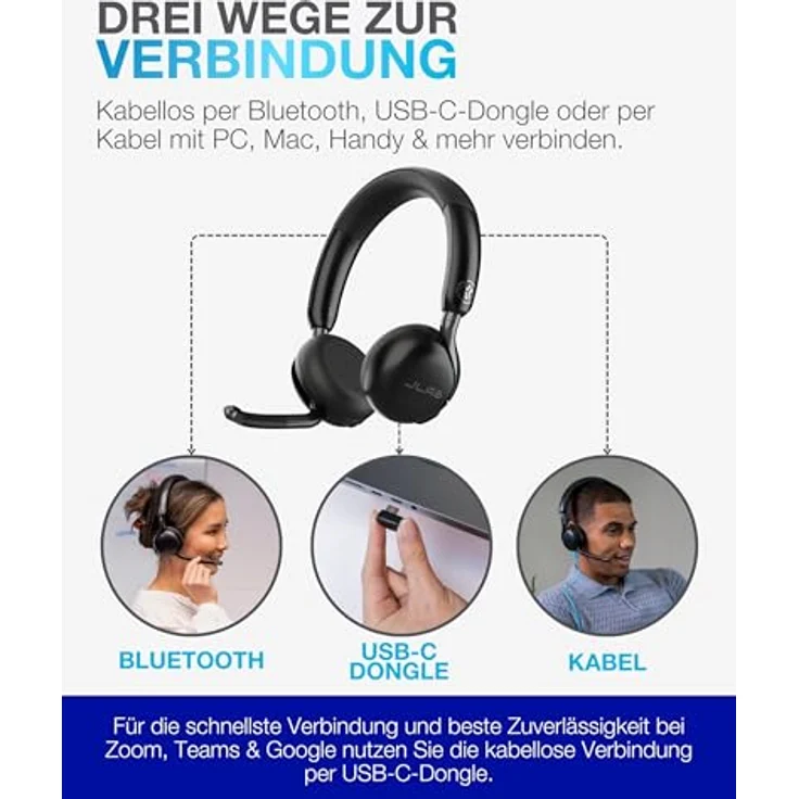 JLab Go Work 3, Bluetooth Headset mit Mikrofon, 70+ h Akku, On-Ear, verbesserte Geräuschunterdrückung – Bild 5