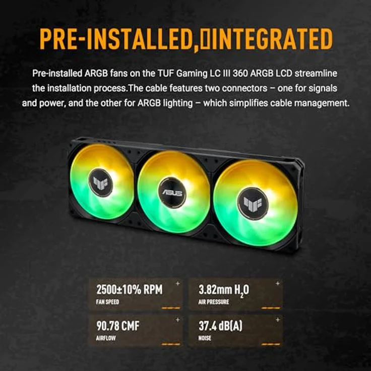 ASUS TUF Gaming LC III 360 ARGB LCD, All-in-One-Flüssigkeitskühler mit 2,8 Zoll IPS-Display, drei vorinstallierten ARGB-Lüftern, 400-mm-Röhren, Schwarz – Bild 4