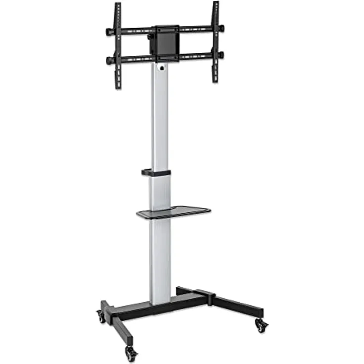 MANHATTAN 462327 TV-Wagen 37-86 Zoll Multimedia aus Aluminium, höhenverstellbar schwarz/Silber