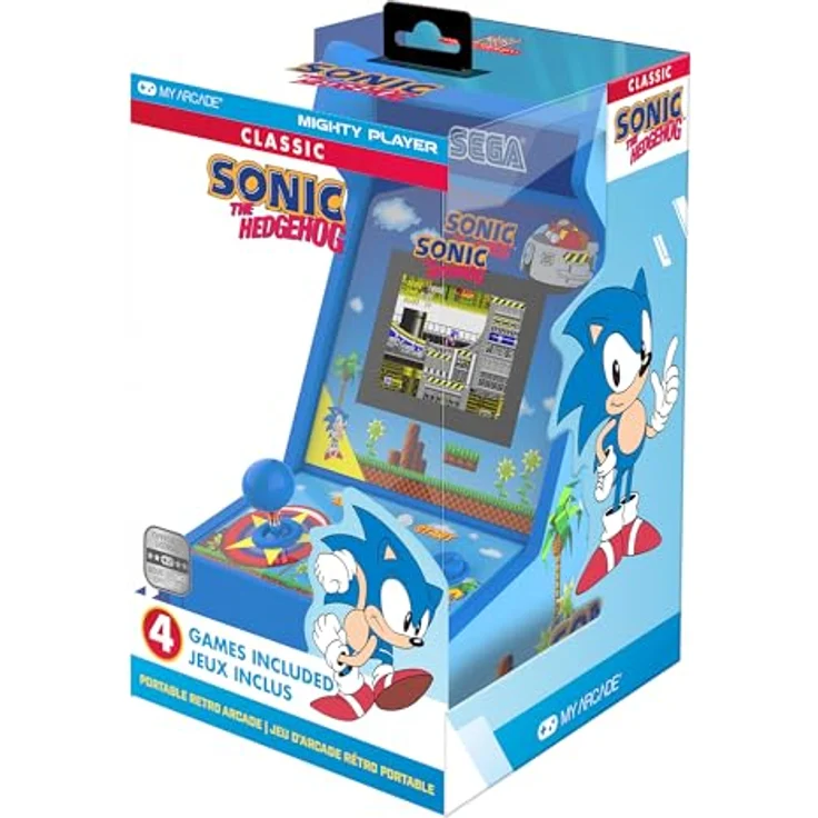 My Arcade Sonic The Hedgehog Mighty Player, Tragbare Retro-Arcade mit 3.5-inch Farbdisplay und wiederaufladbarem Akku, klassischer Holzbauweise – Bild 1