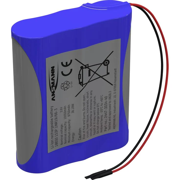 Ansmann 1S3P Akkupack für 3x 18650, Li-Ion 3.6V mit 10050 mAh, hohe Energiedichte und Schutzschaltung