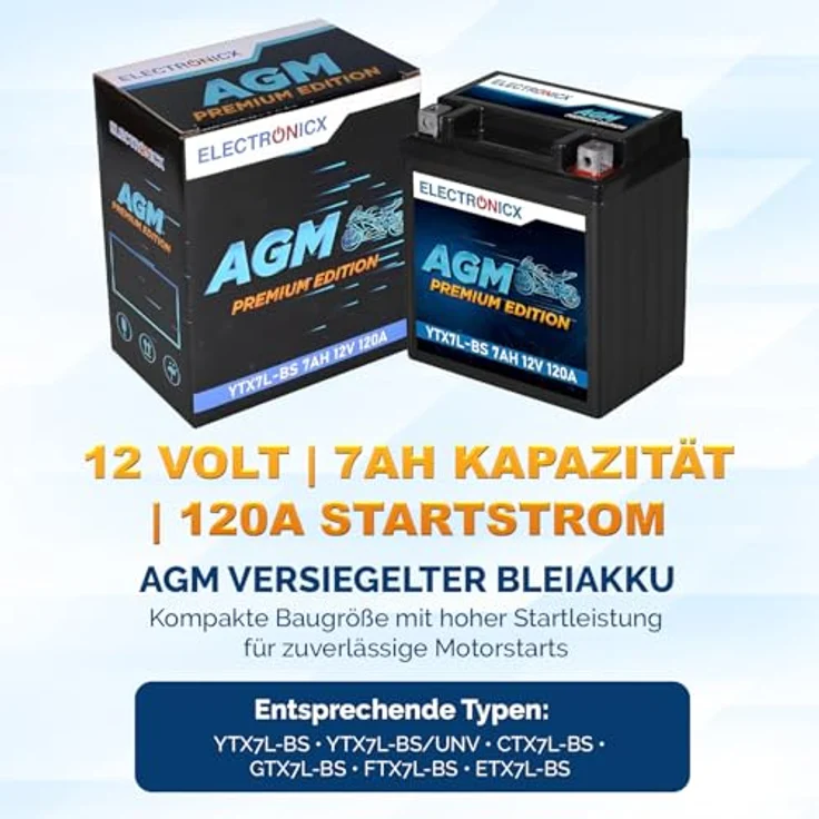 Electronicx AGM-YTX7L-BS Motorradbatterie 7Ah 12V, wartungsfrei, rüttelfest, auslaufsicher für Motorrad, Roller, Quad und ATV – Bild 5