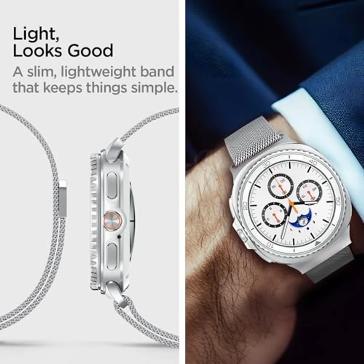 Spigen Metal Fit (Steel), Uhrenarmband aus hochwertigem Edelstahl mit verstellbarem Magnetverschluss, Silber – Bild 7
