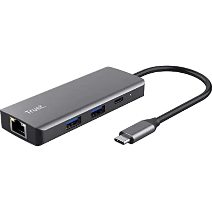 Trust Dalyx USB C Adapter 6-in-1, USB-C Hub mit 4K HDMI, 2X USB-C, 2X USB 3.1 Datenports 5 Gbps, Gigabit Ethernet-Port, Docking Station USB Verteiler für MacBook Pro/Air, Laptop, PC - Silber