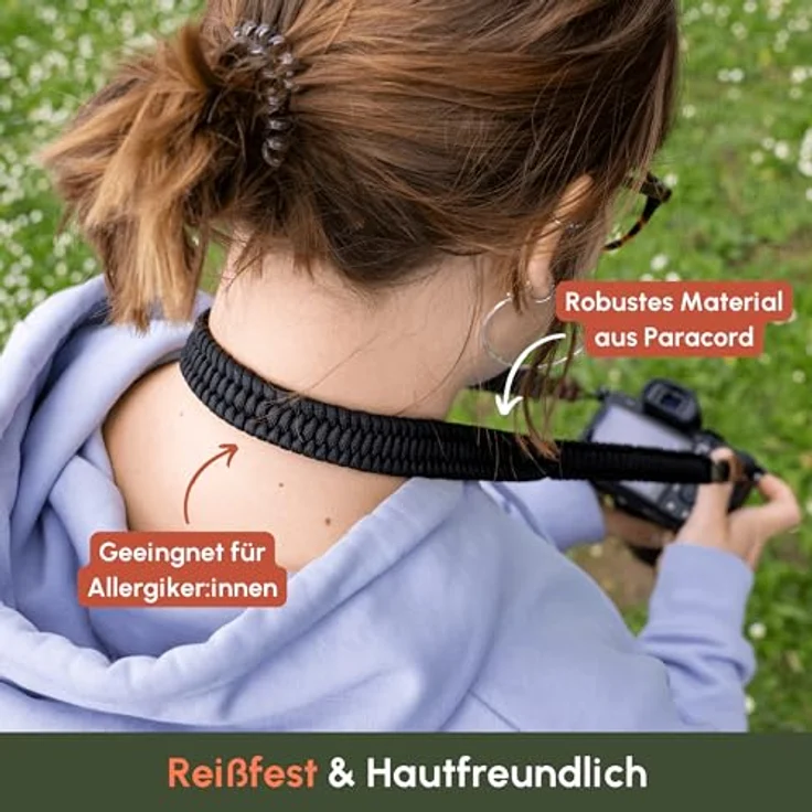 C-Rope Kameragurt THE TRAVELER handgeflochten aus Paracord, Schultergurt mit Schnellverschluss, 140cm, Schwarz – Bild 3