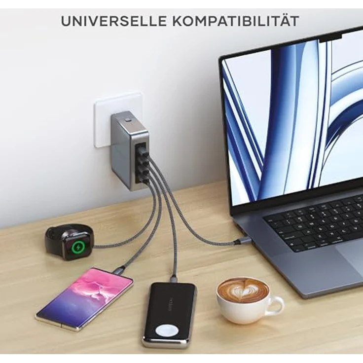 Satechi 145W PD Ladegerät mit 4 USB-C Anschlüssen, Grau – Bild 5