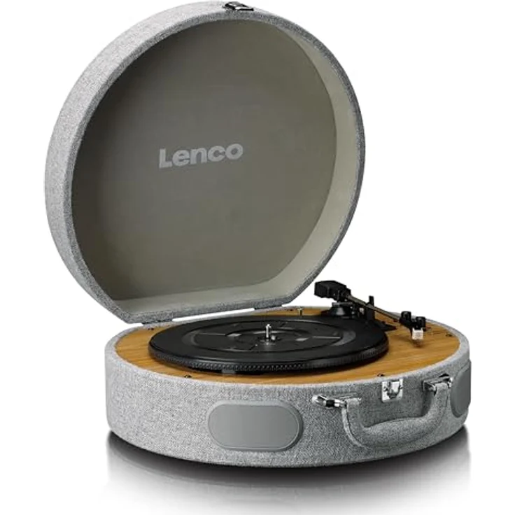 Lenco LS-66 Plattenspieler - Bluetooth® Empfang & Übertragung, 2 integrierte Lautsprecher, AT3600 Magnettonabnehmer, Riemenantrieb, Auto-Stop, 33/45 U/min, RCA-Anschluss, Holzgehäuse - Grau – Bild 5