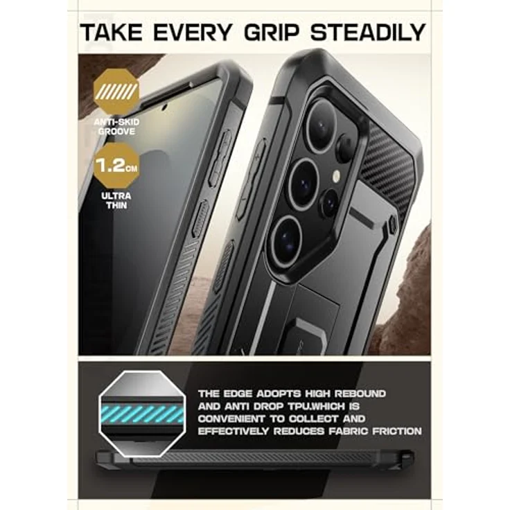Supcase Unicorn Beetle Pro, Smartphone Hülle für Samsung Galaxy S25 Ultra, stossfest, Schwarz, mit Bildschirmschutz und integriertem Ständer – Bild 8