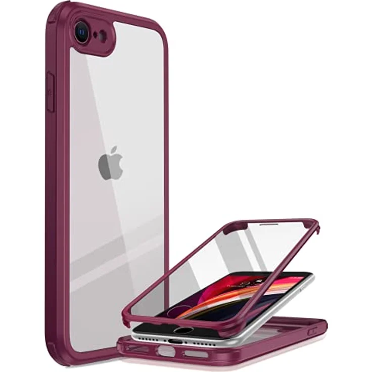 Miracase 360 Grad Hülle für iPhone SE 2022/ SE 2020/ iPhone 8, Ganzkörper Schutzhülle mit eingebauter Glas Displayschutzfolie, Stoßfest, Rosarot – Bild 1