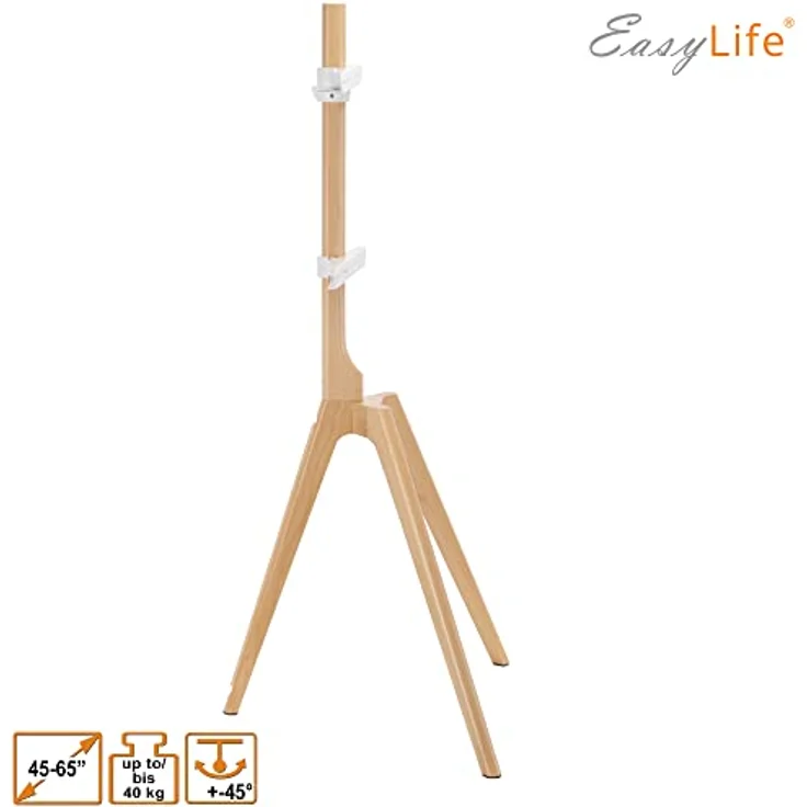 easylife STAFFELEI TV-Stativ 45-65", Schwenkbar VESA 400x400 (Weiß/Buche) TV-Ständer with Cable Management and Optional Wall Mount Safety Leash – Bild 3